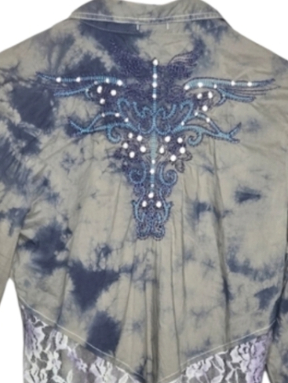 ROAR Tie-dye W Sheer Lace-Back Embroidery Shirt - Picture 4 of 7